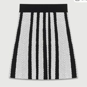 Maje Black and White Vertical Chevron A-Line Knit Skirt